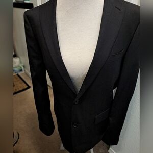 Marc Anthony Slim Fit 100% Light Wool Suit Jacket Black Pin Stripe  Size 40R